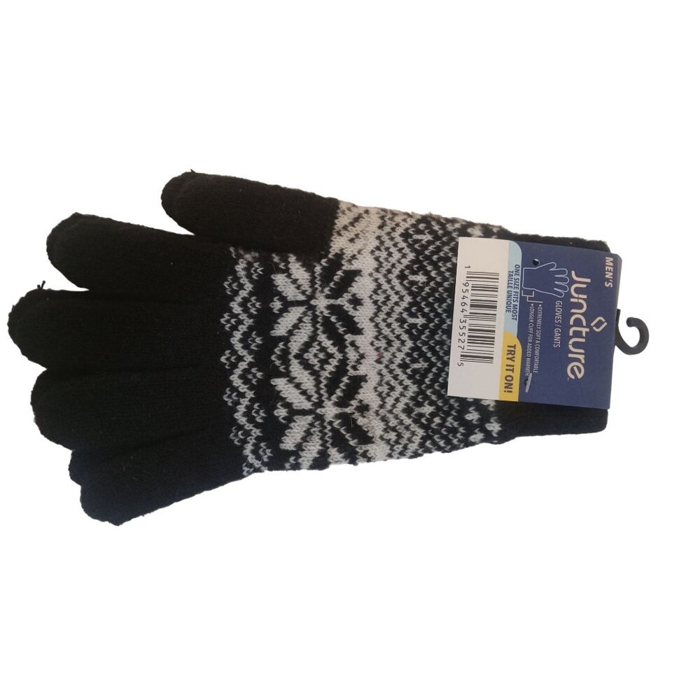 Juncture Gloves Mens Size One Size Black White Snowflake Soft Comfortable